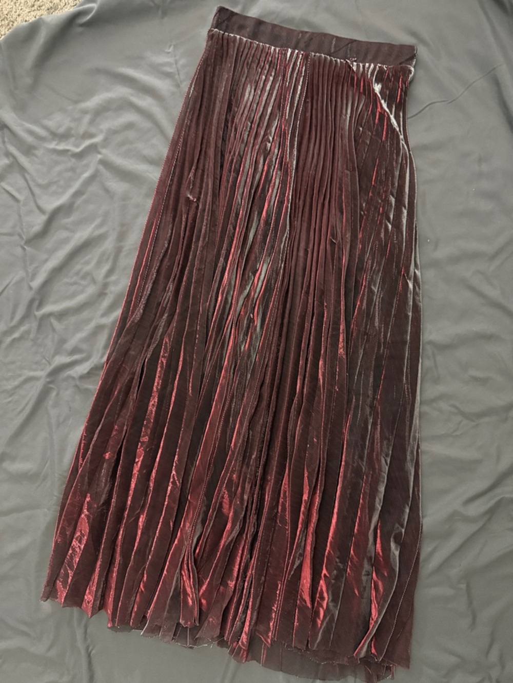 Metallic sheer Maxi Skirt in Deep Bordeaux